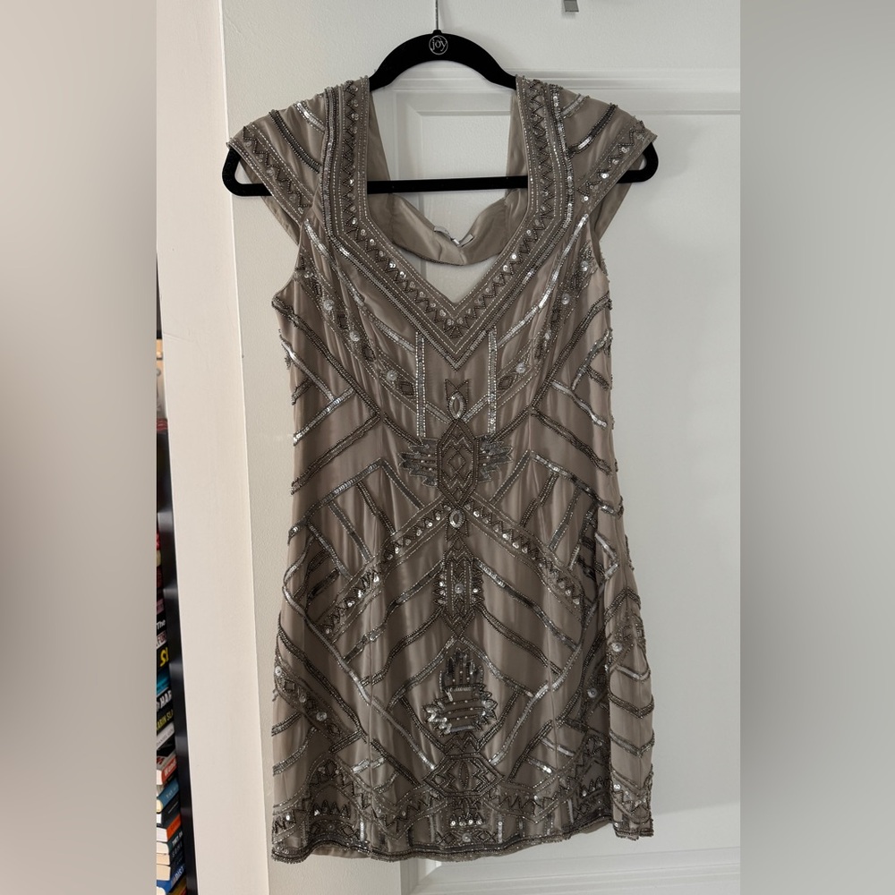 Silver and Taupe Beaded Parker NY Dress — Worn Once (Size S: 4)
